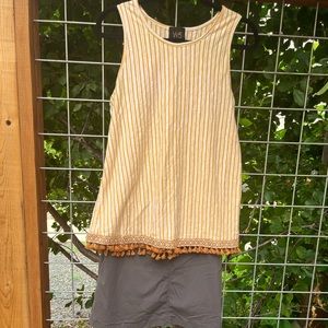 Yellow striped Boho style tank with Fringe detail!